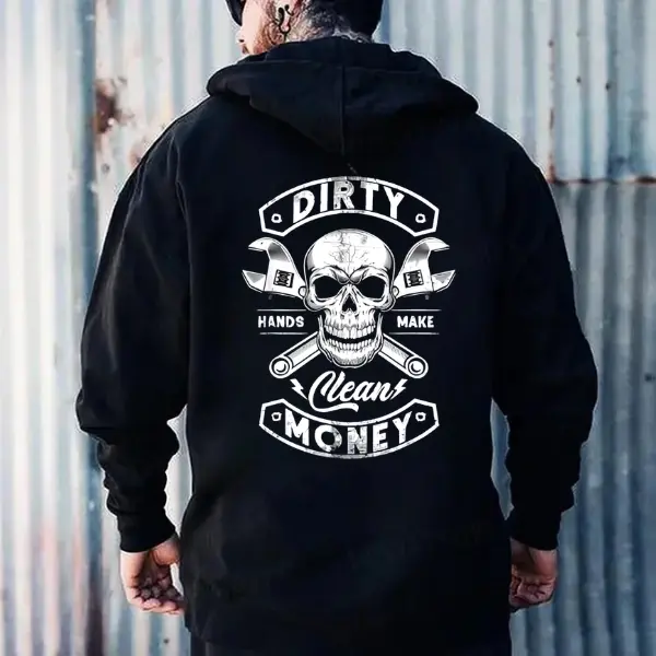 Casual Graphic Hoodie for Men, Dirty Hands Make Clean Money Print, Breathable Cotton Blend Fabric Top for Mechanics & Blue Collar Workers, Tops, Funny Men's Hoodies, Sporty Chic, Menswear, Apparel, Pullover