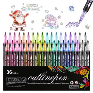 Dual-Line Contour Metallic Highlighter, Squiggles Dual-Line Pen, Magic Glitter Drawing Pen, Suitable for Greeting Cards, Crafts, Posters, and Drawing outdoorfun