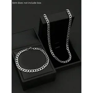 Men's 2-Piece Minimalist Stainless Steel Circle Chain Necklace and Bracelet Set, Hip Hop Fashion Jewelry, Ideal Gift for Christmas, Valentine's Day, Circle Chains