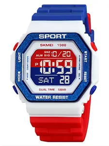 Skmei Street Style Sport Watch, Colorful Silicone Strap, 50m Waterproof, Dual Time Zone, Night Glow, Student Electronic Watch, Digital Watch