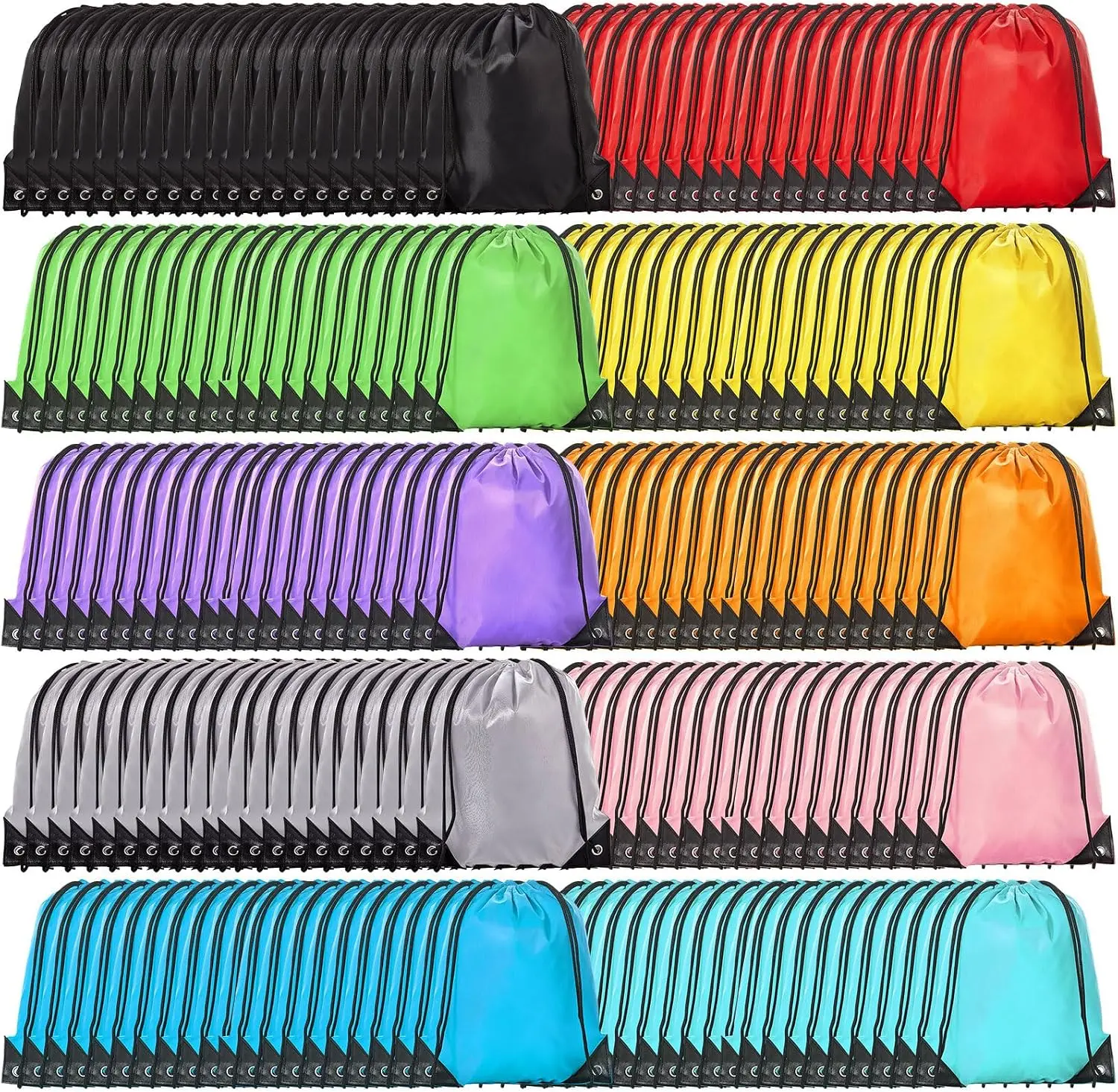 200 Pack Drawstring Bags Bulk 10 Colors Nylon Drawstring Backpack Bulk for Men Women Cinch String Bag Small Backpack for Gym Sport Travel Party Favors & Homeless