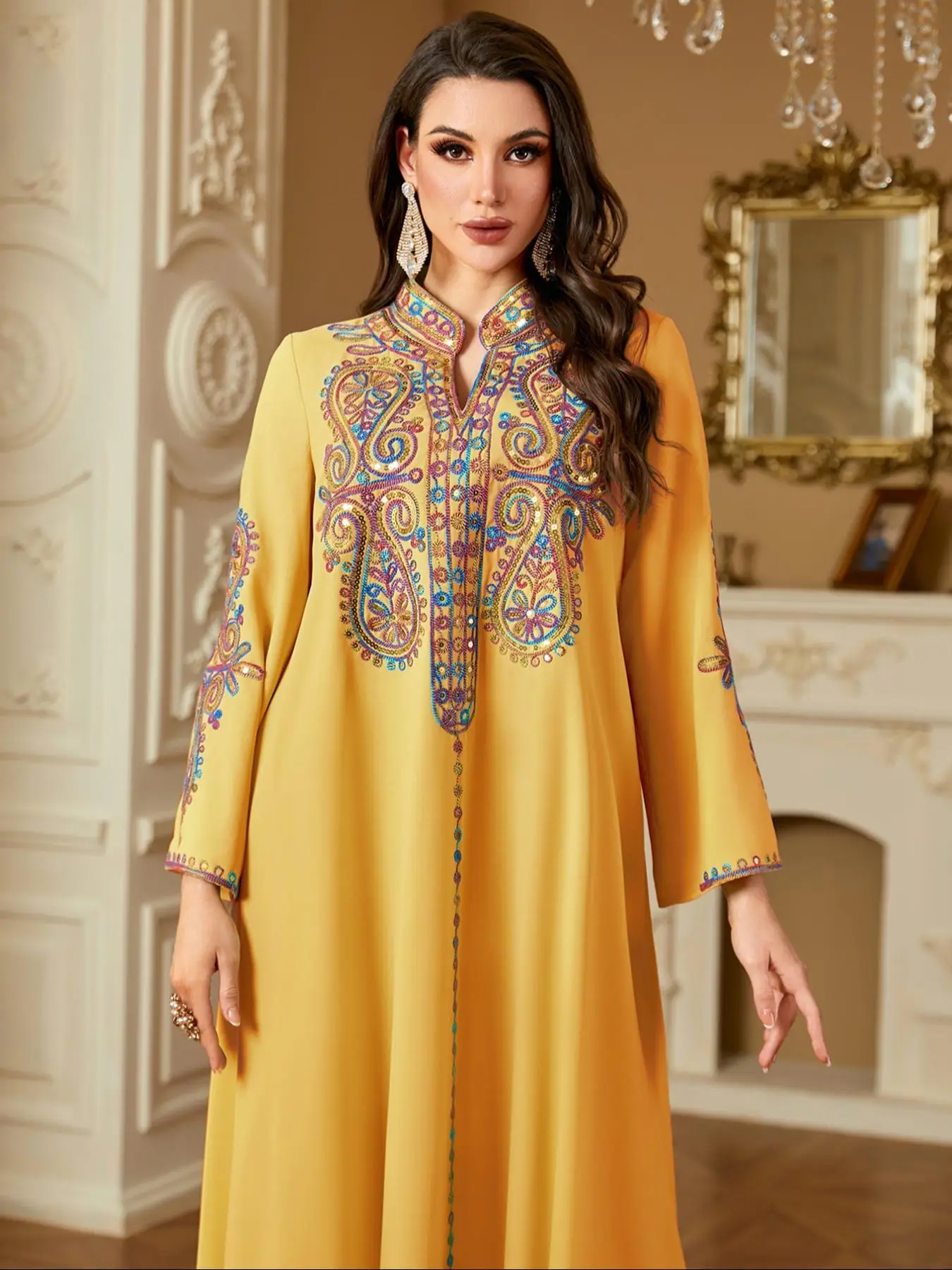 Women's Embroidered Abaya, Elegant Modesty Long Sleeve Dress for Daily Wear, Ladies Islamic Muslim Clothing for All Seasons