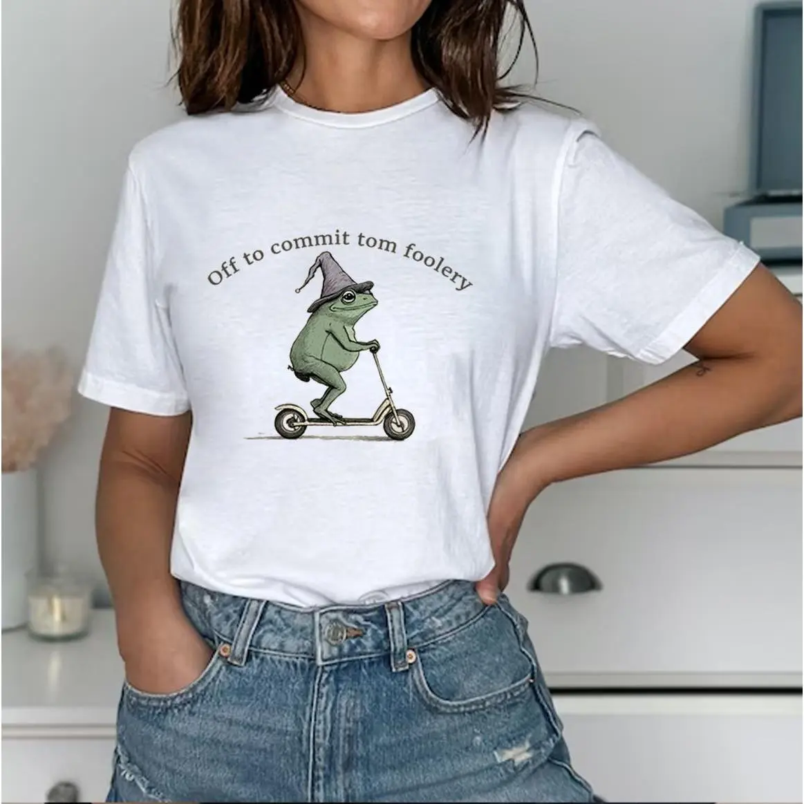 Meme shirt, Off to Commit Tom Foolery Frog T-shirt, Funny Weirdcore Sayings Unique Tshirt, Gift For Him, Gift For Her, Full Size