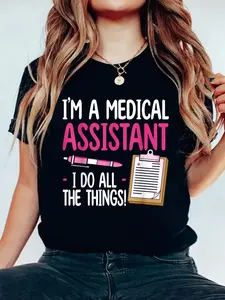 Certified Medical Assistant Design Women CMA Nurse T-Shirt Casual Printed 100% Cotton Women T Shirt, Summer Tshirts Short Sleeve Graphic Tee Women Tops