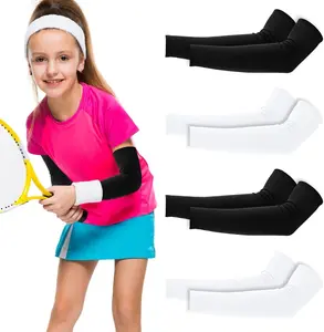 4Pairs Arm Sleeves for Kids,UV Sun Protection Cooling Arm Compression Sleeves for Kids 7-11Years Breathable Volleyball Arm Sleeves for Outdoor Sport (Black & White)