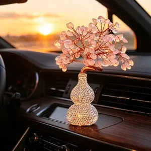 Crystal Tree Car Ornament with Rhinestones, Luxury Lucky Tree Diffuser Base, Women's Dashboard Decor, Elegant Car Accessory