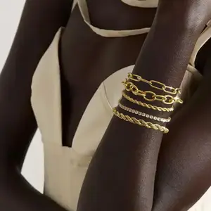 GANIA 5PCS Gold Bracelets Set for Women, Stackable Boho Multi-layered Bracelets, Gold Bangle Bracelet, Multi Layer Stackable Cuff Bracelet Set, Trendy Elegance Charms Non Tarnish Minimalist Textured Boho Jewelry TikTokShopBlackFridayv