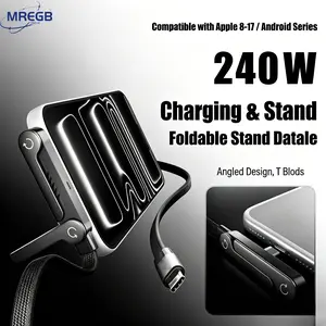 MREGB Invisible Stand Type-C Charger Cable 240W Super Fast Charging 2-in-1 Durable Rubber USB-C Cable with Phone Holder Stand, Gaming Office Car Travel, Compatible with iPhone 15+ Android, Cellphone , Portable USB-C Stand Cable
