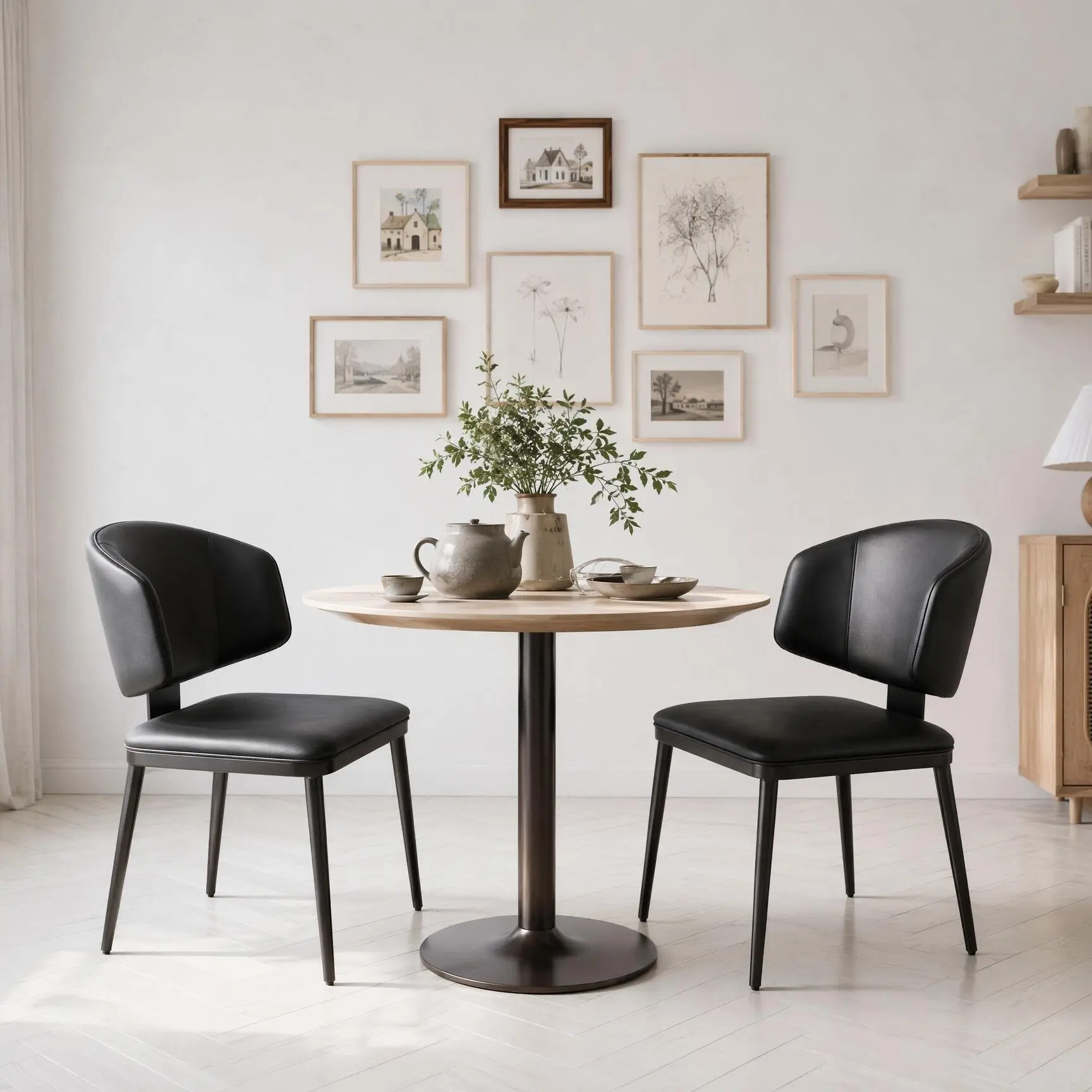 Ins Style PU Leather Armless Dining Chairs - Set of 2/Set of 4, Fixed-Back Cushioned Support, Assembly Required Dark Noir Dining Room Furniture
