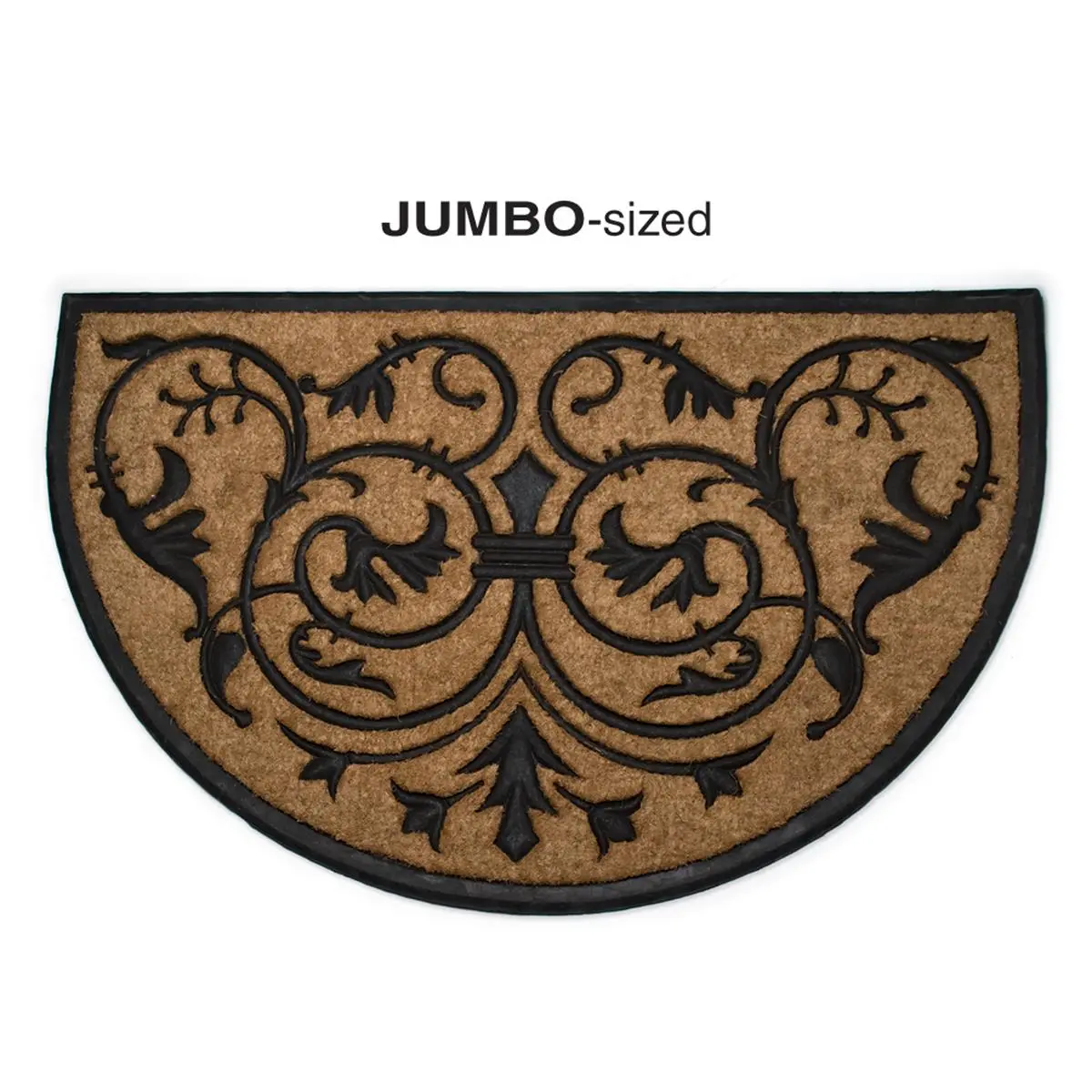Abbott Collections Non-Customised Jumbo Half-Round Scroll Coir Fibre Doormat, 30"x48", Natural & Black, Exterior-Facing Doormat for Entrance Way, 30" X 48"