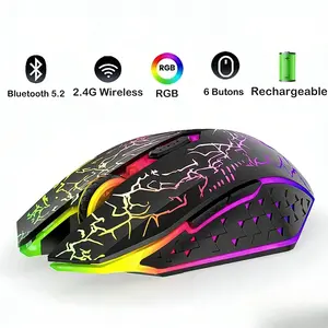 2026 Bluetooth 5.2 Mouse RGB 2.4G Wireless Mouse Dual-Mode Gaming Mouse 6 Buttons Silent Mouse For Tablet Laptops Computer  type-c port charging combination adult gift game stick
