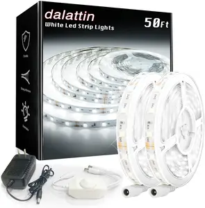 White LED Strip Lights 50ft Dimmable Bright 24V Led Light Strip 6500K Daylight White 900 LEDs Lights for Bedroom, Mirror, Kitchen, Strong Adhesive(2 Rolls of 25ft)