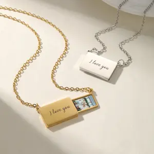 Custom Photo Message Envelope Necklace Stainless Steel Envelope pendant Necklace Jewelry Gift for girlfriend