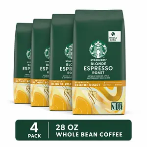 Starbucks Blonde Espresso Roast Whole Bean Coffee 28 oz (4 Pack)