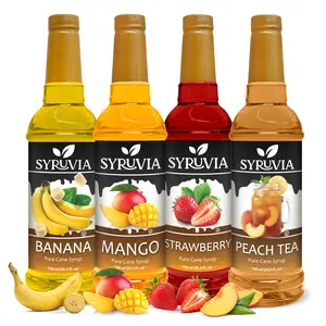 Syruvia Premium Variety Pack – Banana, Mango, Strawberry & Peach Tea Flavored Syrup – Perfect for Lemonades, Iced Teas, Desserts & More – 25.4 Fl oz Bottles (4 Pack)