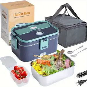 Electric Lunch Box Food Warmer Portable Fast Heating for Home Office or Car with Tableware Included Container Steel