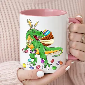 Happy Dinosaur Easter Mug, Funny T-rex Feast Spring Holiday Mug, Dino Lover Boys Easter Gift Cup
