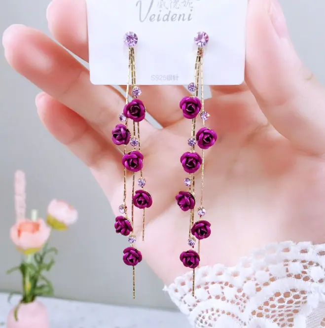 Rose Petal Tassle Earrings, Elegant Jewlery, Gift for Wife, Girlfriend