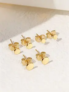 6pcs Stainless Steel Small Stud Earrings, Round Disc Shape, Electroplated 18k, Hypoallergenic, Cute and Tiny Ear Piercings Set