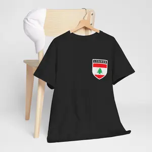 Lebanese Flag Shield Classic Pocket Badge Style T-Shirt Unisex T-Shirt, Short-sleeve, Full Color Man Menswear