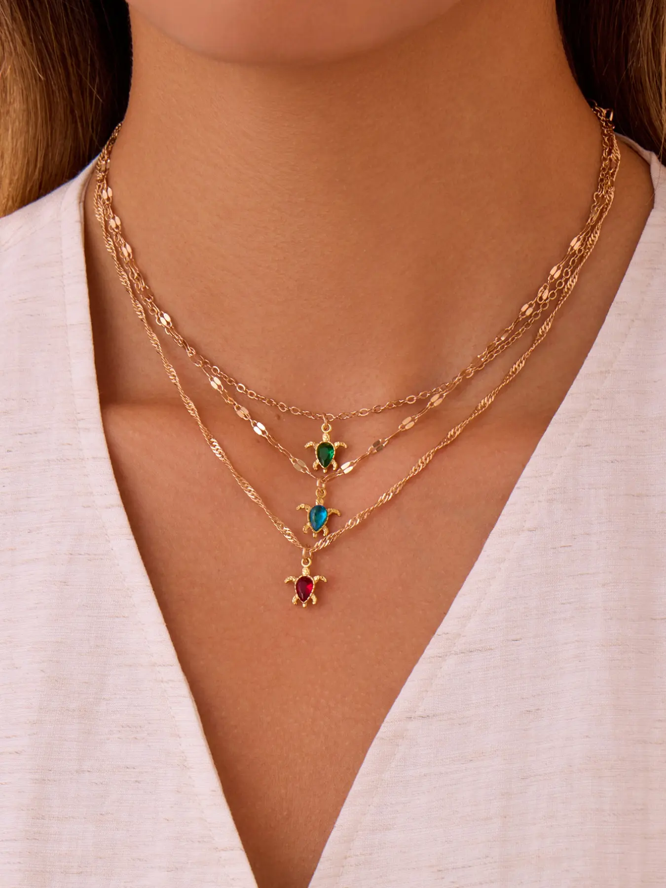 Cute Turtle Pendant Gemstone Necklace, Adjustable Chain, Women's Jewelry for Casual Daily Wear and Summer