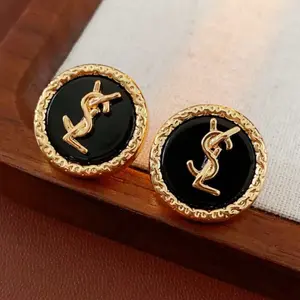 Alloy Electroplating Earrings Letter Number Gold Trimmed Black Disc Design with Unique Gold Lettering Jewelry Accessory