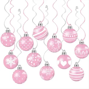 24PCS Pink Christmas Balls Hanging Decoration Xmas Party Decor Ornaments Holiday Supplies Christmas Tree Hanging Pendant