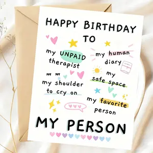 1pc  Funny Birthday Card for Her, Cute Best Friend Birthday Card, Happy Birthday to My Person, Handmade Card for Sister, Cousin, Girlfriend, BFF, Greeting Card
