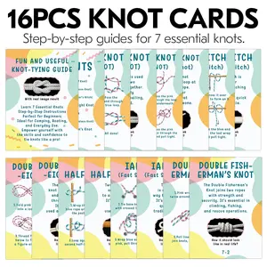 16pcs Outdoor Knot Tying Cards, How to Tie Practical Knots And Knot Instructions, Step-by-Step Tutorial Cards for Wilderness Survival, Boating, Camping, Scouts Training, Scouting Outdoor Survival Skills Teaching Guide. Outdoor Safety study Cards