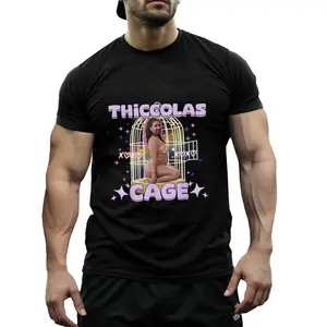 Meme T-Shirt for Black Men with Funny Thiccolas Cage Graphic, Viral Humor Look for Everyday Wear, Casual Tee for Trendy Style