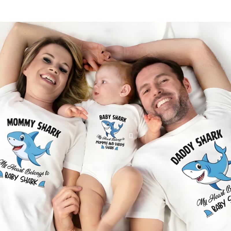 Shark Family T-Shirts, Mommy Shark Shirt, Baby Shark, Daddy Shark Tee, Daddy And Son Matching Shirt, Family Matching Outfits, Daddy And Me Womenswear Apparel Flash Sale T-Shirt Trio