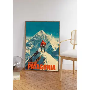 (No Frame) Patagonia Wilderness, Retro Travel Poster, Nature Adventure Art, Scenic Wall Print, Vintage Mountain Poster