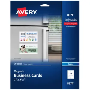 Avery Magnetic Printable Business Cards, 2" x 3.5", Matte White, 30 Blank Cards for Inkjet Printers (8374)