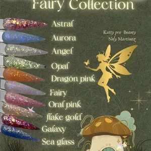 Katty Pro Beauty Nely Martinez Fairy Collection Acrylic 10 pcs for Nails with Astral Aurora Angel Opal Dragon Pink Fairy Oral Pink Flake Gold Galaxy Sea Glass