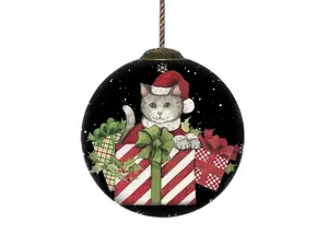 212 MAIN 3-in Round Christmas Animal Glass Ornament - Hand-Painted, Mouth-Blown, Multi-Color Festive Tree Accent with Hanger, Ideal Holiday Gift for Room Decor