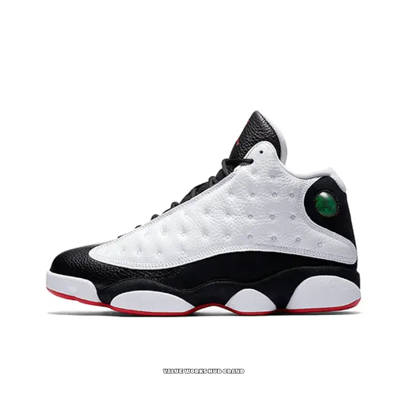 Black and White High-Top Retro Basketball Shoes with Leather and Suede Upper, Red Accents