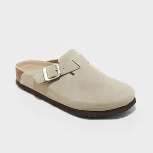 Women's Betsy Clog Mule Flats - Universal Thread Taupe 7.5: Slip-On Faux Leather, Medium Width
