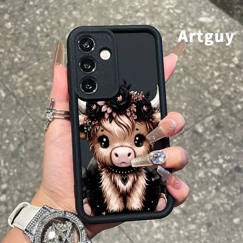 Smartphone Casing Compatible with Samsung Galaxy S22, S23 Ultra, S24 Plus, S25, S26, Floral Highland Calf Design, Full Body Protection, Shockproof Soft Silicone Cover for Handheld Cellphone Devices, Accessories