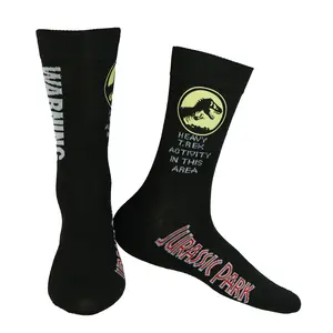 Jurassic Park Socks Men's T Rex Logo Dinosaur Warning Crew Sock 1 Pair OSFM