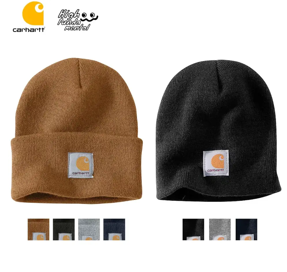 Men's A18 Knit Cuffed Beanie & A205 Knit Beanie Warm Soft Long Beanies CARHARTT Logo Beanie Casual Caps Classic Style Beanie Knit Hat Cap Plain Winter Hip Hop One Size Fits All