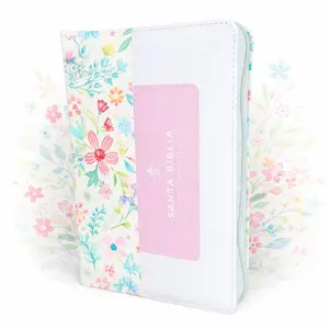 Biblia con Cierre Portátil Letra Grande 12 puntos RV1960, imit piel duotono blanco y rosa floral con índice