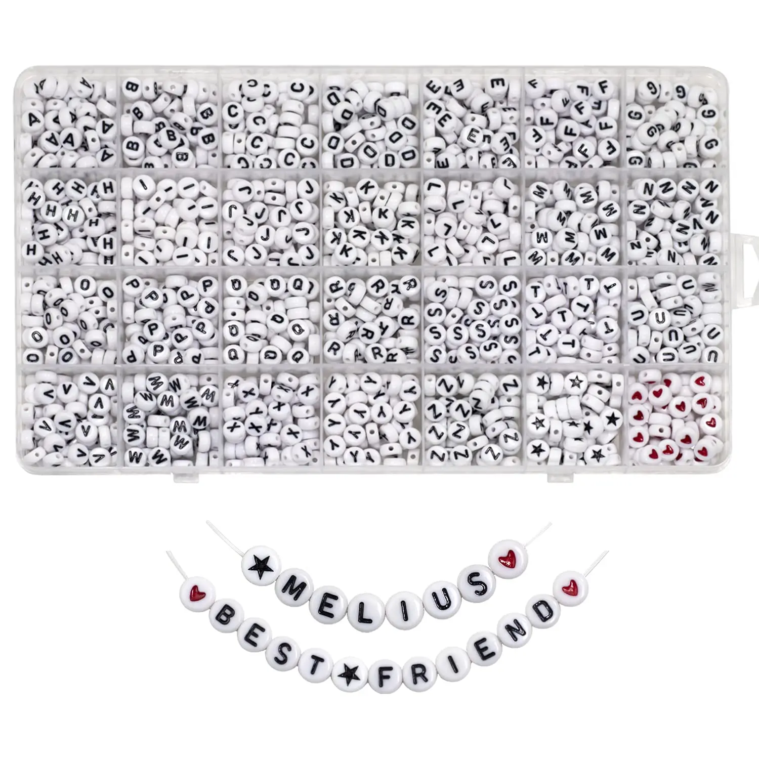 1450 Piece White Acrylic Alphabet Beads Set with 28 Grid Box for DIY Bracelets and Jewelry