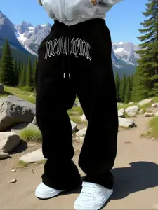 Men's "Neon Blanc" Gothic Wide-Leg Sweatpants - Edgy White Gothic Font Print, Baggy Relaxed Fit, Perfect for Streetwear Aesthetic, Punk Style, Casual Daily Wear & Bold Self-Expression, Street Statement Trousers