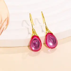 Dainty Water Drop Earrings Multicolor Crystal Square Geometry Teardrop Shape for Women Elegant Fashion Jewelry Versatile Stylish Accessory