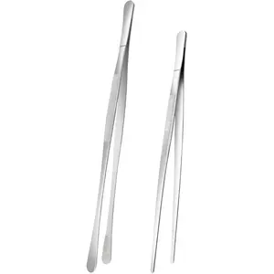 [New Deal] 2Pcs Kitchen Tweezers Tongs, Long Handle Food Grippers for Cooking and Plating, Stainless Steel Culinary Tongs (12"Round Tip + 10"Point Tip Sets)