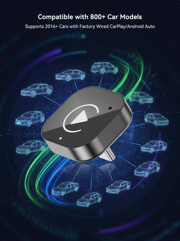 (Type-C) Two-In-One Carplay Adapter, Wireless Carplay Converter USB-C/android Auto USB-C, Convert Wired Connection to Wireless, Plug-And-Play, Wireless Carplay Dongle