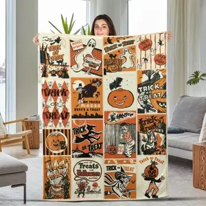 Retro Vintage Spooky Blanket - Pumpkin-Themed Witchy Throw with Halloween Aesthetic, Ideal for Decor, Movie-Watching Gifting