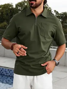 American Retro Military Half-Zip Polo Shirt, Men's Summer Fashion Loose Fit Casual Short Sleeve Top, Trendy and Cool Style