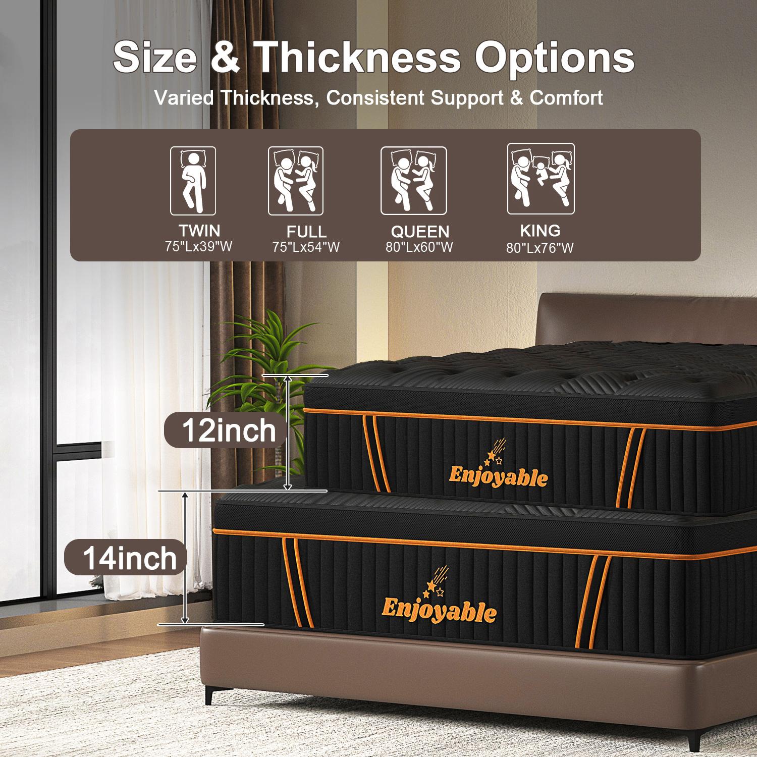 14" Twin Full Queen King Mattress,  Hybrid Mattress with Gel Memory Foam and Individually Pocket Innerspring Euro Top Mattresses Medium Firm for Motion Isolation, Edge Support, 100 Night Trial
