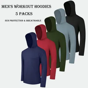 5 Pack Men's Dry Fit Athletic Shirt Long Sleeve Fishing Hoodies Workout Tops For Men UPF SPF Sun Protection Lightweight Rash Guards for Workout Running Cycling Gym Fishing Outdoor Sports